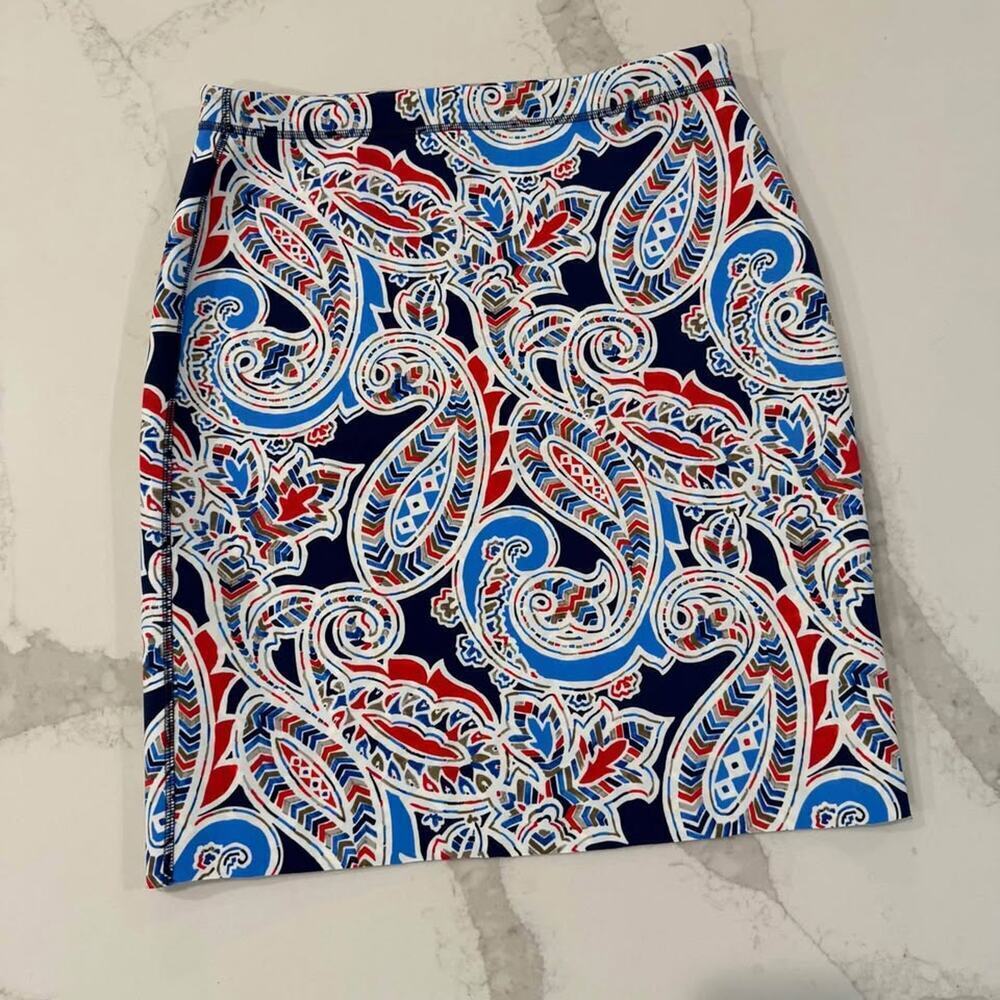 J.McLaughlin Halle Reversible Scuba Pencil Skirt Womens Medium Paisley/Geometric